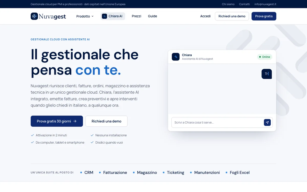 La home di Nuvagest con l'assistente AI Chiara