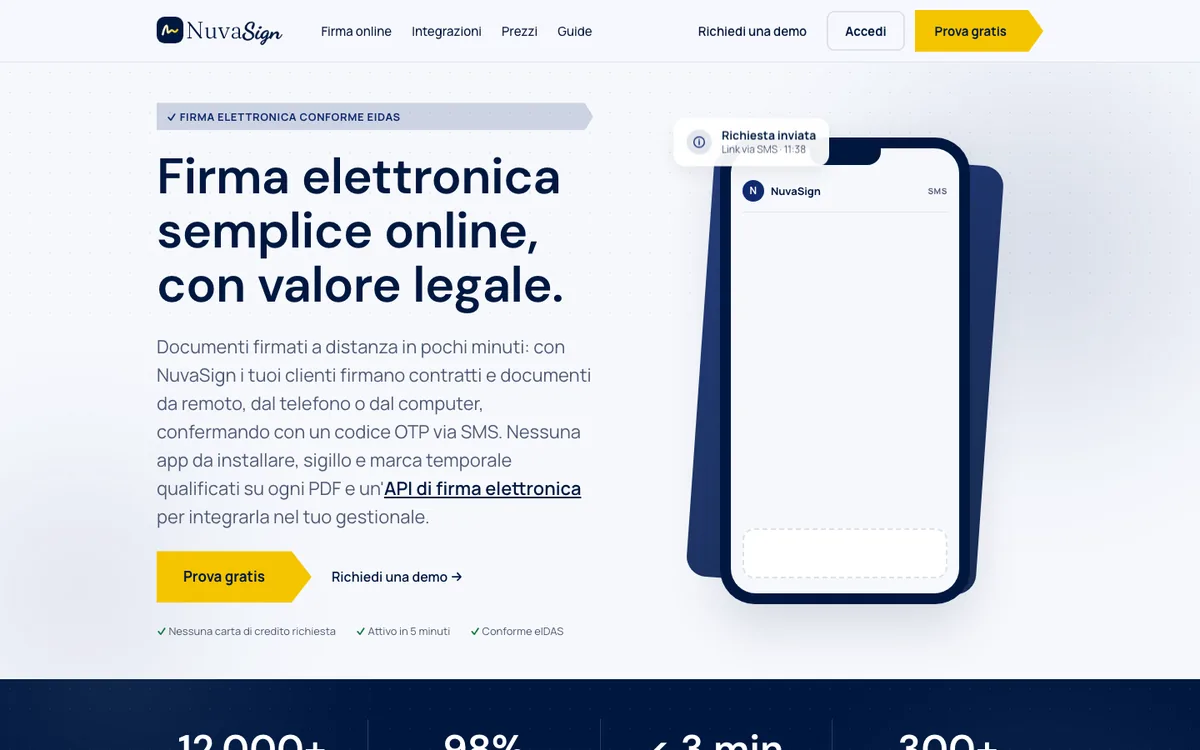 La home di NuvaSign con il flusso di firma via OTP